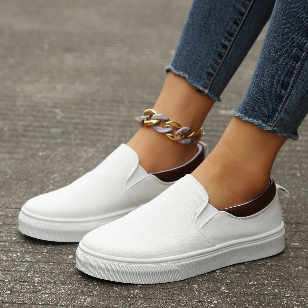 Canvas single casual shallow mouth flat bottom women s plus size white shoes_voghion.com