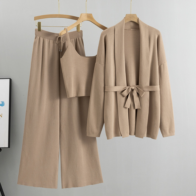 European Style Loose Casual Fashion European Clothing Set for Women, Spring and Autumn Knit Cardigan Jacket, Camisole, Wide-Leg Pants Three-Piece Set European Style Loose Casual Fashion European Clothing Set for Women, Spring and Autumn Knit Cardigan Jacket, Camisole, Wide-Leg Pants Three-Piece Set