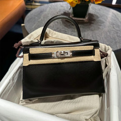 box光面牛皮二代凱莉包19銀扣時尚真皮單肩手提斜挎包百搭mini包