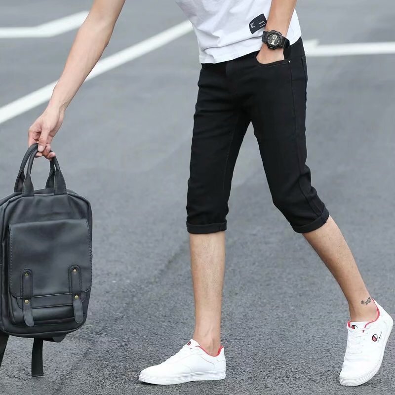 Denim Shorts Men's Capri Pants Summer Thin Slim-fit Straight All-match New Trendy Men's Breeches Middle Pants for Men