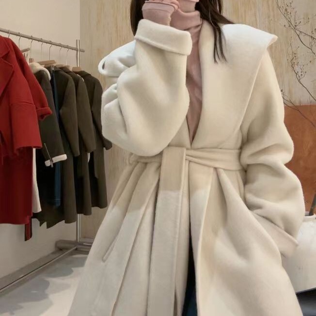 Korean style hooded double-sided wool coat small cashmere top high-grade camel velvet mulberry silk woolen coat Korean style hooded double-sided wool coat small cashmere top high-grade camel velvet mulberry silk woolen coat