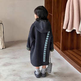 女童双面绒冬季保暖儿童双面穿毛呢外套长款呢子大衣有吊牌棉