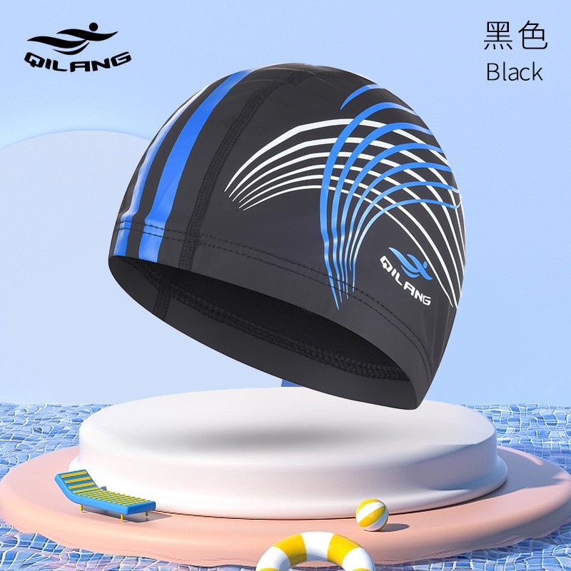 Adulto gorra de natación al por mayor moda impresa protección del oído Pelo Largo PU gorra de entrenamiento unisex gorra de natación