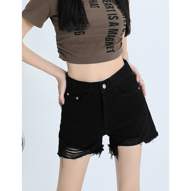 Trendy raw edge straight denim shorts for women, spring/summer high-waisted slimming loose wide-leg denim hot pants, ins trend Trendy raw edge straight denim shorts for women, spring/summer high-waisted slimming loose wide-leg denim hot pants, ins trend