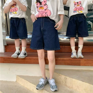 亲子装休闲直筒宽松五分牛仔短裤夏新款高腰热裤阔腿中裤子潮ins