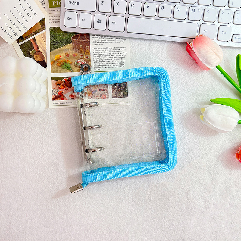 Mini cremallera de color concha de libro de hojas sueltas 3 agujeros de metal clip de hojas sueltas PVC mano libro chica cuaderno al por mayor