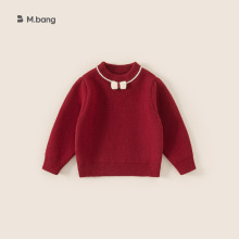 邦选童装节日氛围儿童衣服红色圆领宝宝上衣生日聚会宴会女童毛衣
