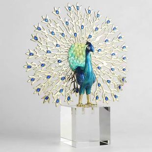 American Enamel Color Crafts Crystal Ornaments Light Luxury Home Decorations Housewarming Gift Ornaments Peacock Screen Opening