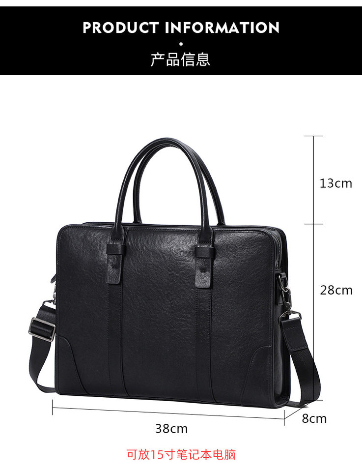 Túi xách tay nam da bò lớp đầu 38×8×28 cm, túi công sở đựng laptop 14 inch, đeo chéo tiện lợi — Màu Đen thuộc da bình thường bên trong màu đen, Màu đen cây cao, Lớp lót nỉ flannel cao cấp cầm tay màu đen chi tiết 11