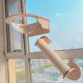 跨境木质吸盘式猫窝家用飘窗阳台悬空式猫床猫抓板实木解闷猫跳台