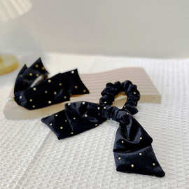 羽晞韩版丝绒大蝴蝶结发圈新品波点黑色香蕉夹扎头发马尾飘带皮筋