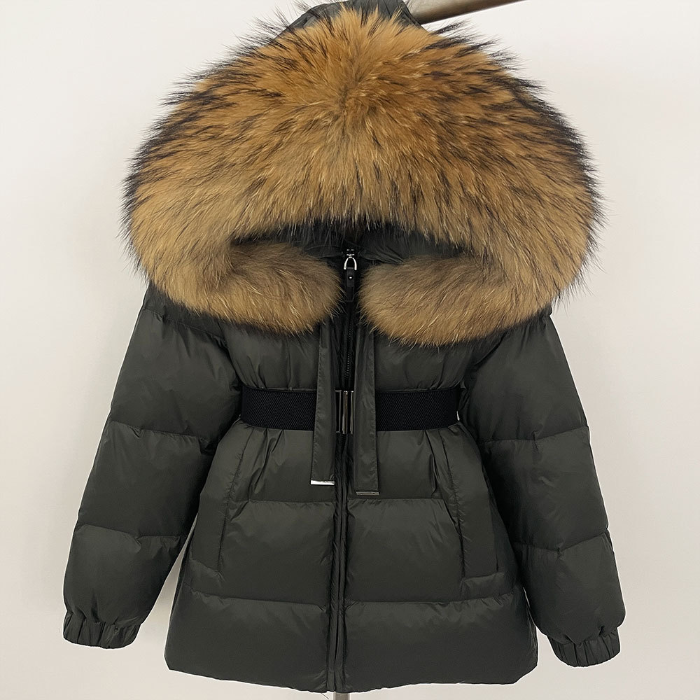 Women's Clothing Winter New High End Hooded Down Jacket For Women, Medium And Long Style, Slim Waist, Warm, Real Fur Collar_voghion.com