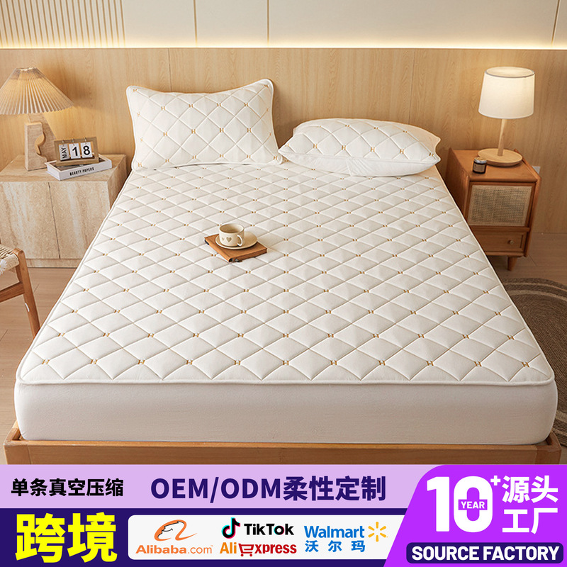 New A-Grade Maternal and Infant-Grade Thickened Quilted Autumn and Winter H Embroidery Craft Fitted Sheet Cover, Machine Washable Four-Season Fitted Sheet Three-Piece Set