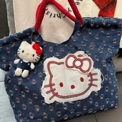 ハローキティ中古レトロハンドバッグデニムパッチ2025春夏新作大容量パーソナライズハンドバッグ