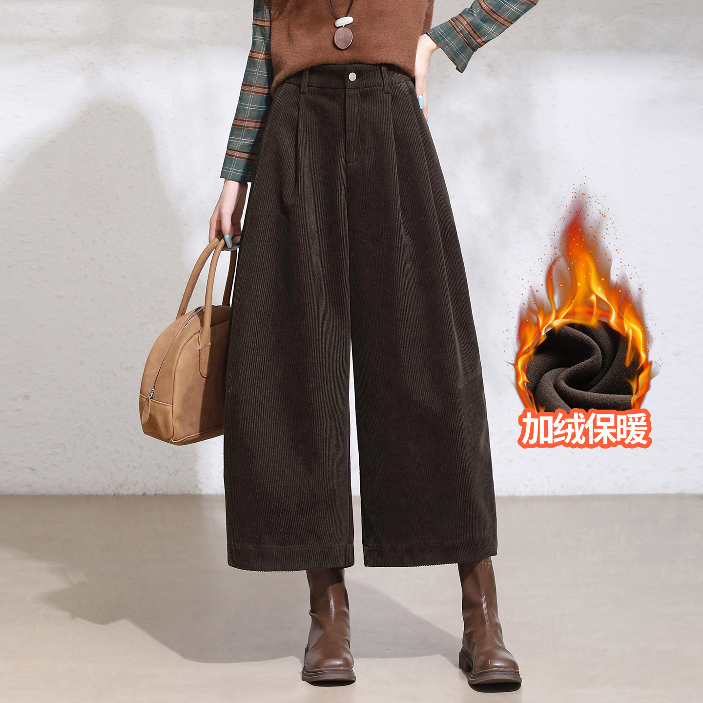 灯芯绒八分西装阔腿裤女欧洲站秋装欧货女装时尚休闲裤潮批发代发