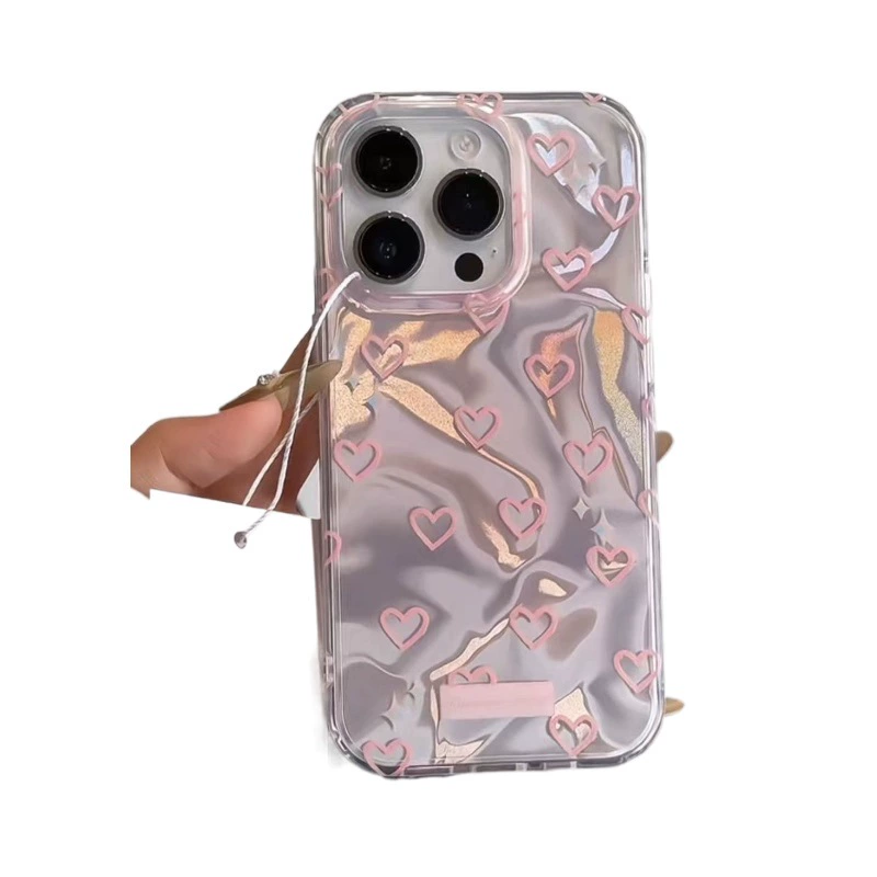 Чехол для телефона (Apple) iPhone 15 Pro Max совместимый, двойной водяной рябь сердечки, прозрачный