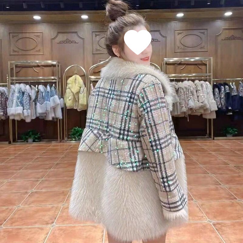New Style Sequin Mink Fur Coat for Women, Short down Jacket for Petite Figures, Internet Celebrity Toca Fur