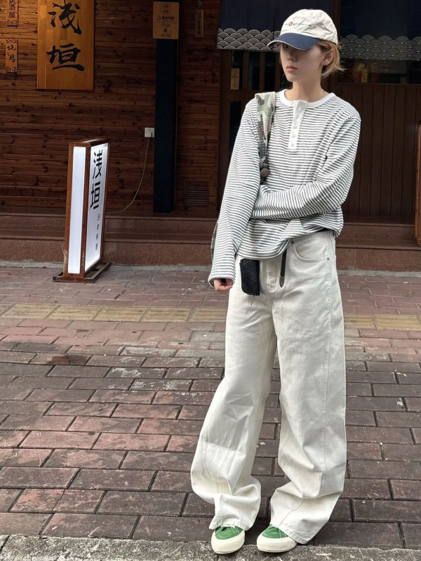 2025新款条纹亨利领长袖T恤男秋冬款美式正肩叠穿内搭打底衫上衣|undefined