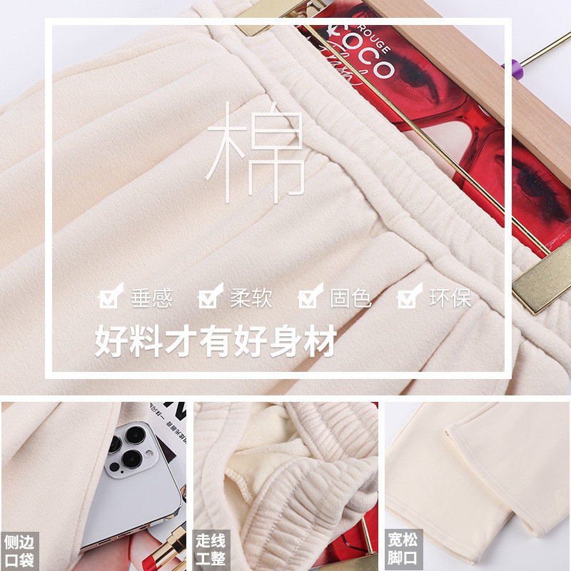 白色阔腿裤女冬季加绒加厚2025新款东北防风裤羊羔绒保暖外穿棉裤|undefined