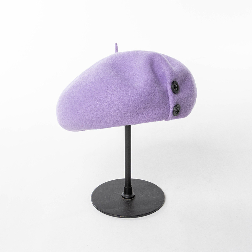 Autumn and winter fashion casual warm button decoration plus large elastic sweatband wool beret painter trendy hat_viptrois.com