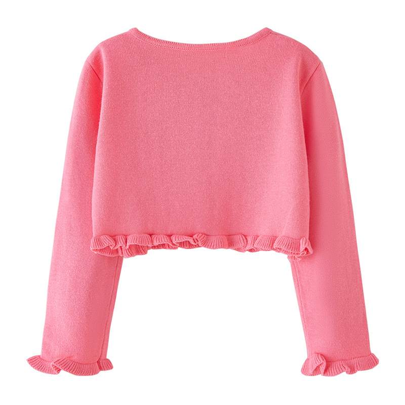 Cardigan en tricot à dentelle florale pour filles et mères – Pull en coton doux pour le printemps et l'automne pour tout-petits et enfants (3-8 ans, 100-140 cm) – Bleu marine et rose_voghion.com