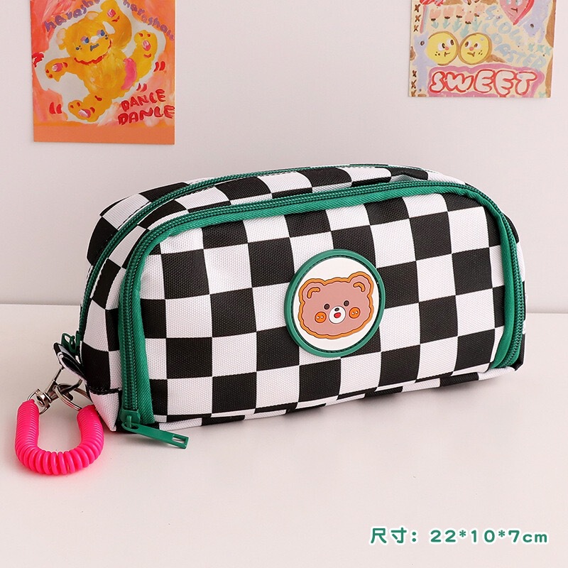 クロスボーダー シンプル 大容量 チェッカーボード柄 ペンケース 日系女子向け 収納 文房具 ペンケース ポータブル 大容量|undefined