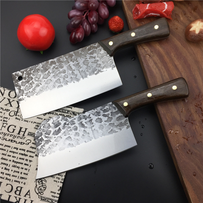 Patrón de martillo forjado cuchillo de cocina alas de pollo mango imitación retro Longquan corte de hueso corte de carne cuchillo de cocina de doble propósito