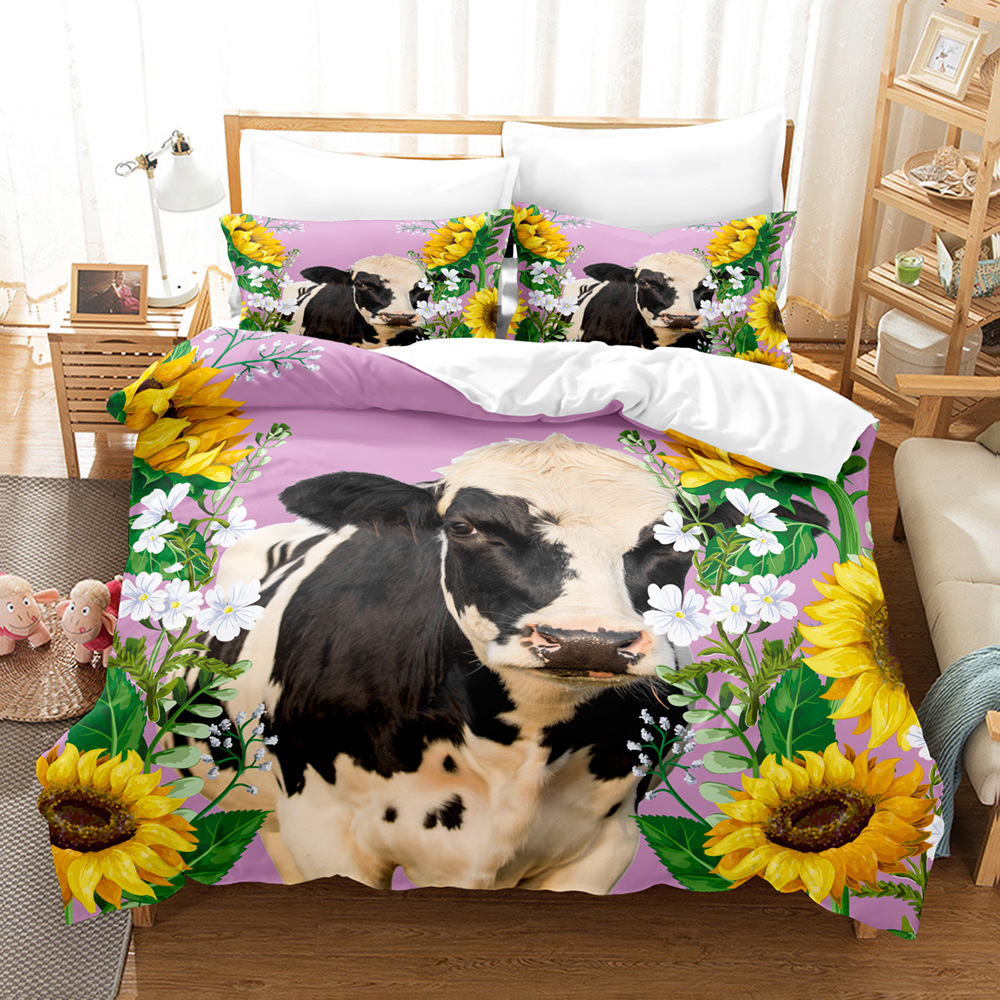 Serie de ganado 3D Impresión digital transfronteriza cubierta de edredón de comercio exterior conjunto de tres piezas conjunto de ropa de cama de cuatro piezas