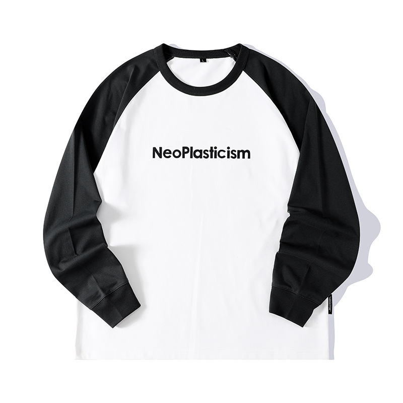 F1121 | Großes, neues Herbstprodukt für Herren, 260G, langärmliges T-Shirt mit Kuhhorn-Patchwork und lockerem Saum für Männer_voghion.com