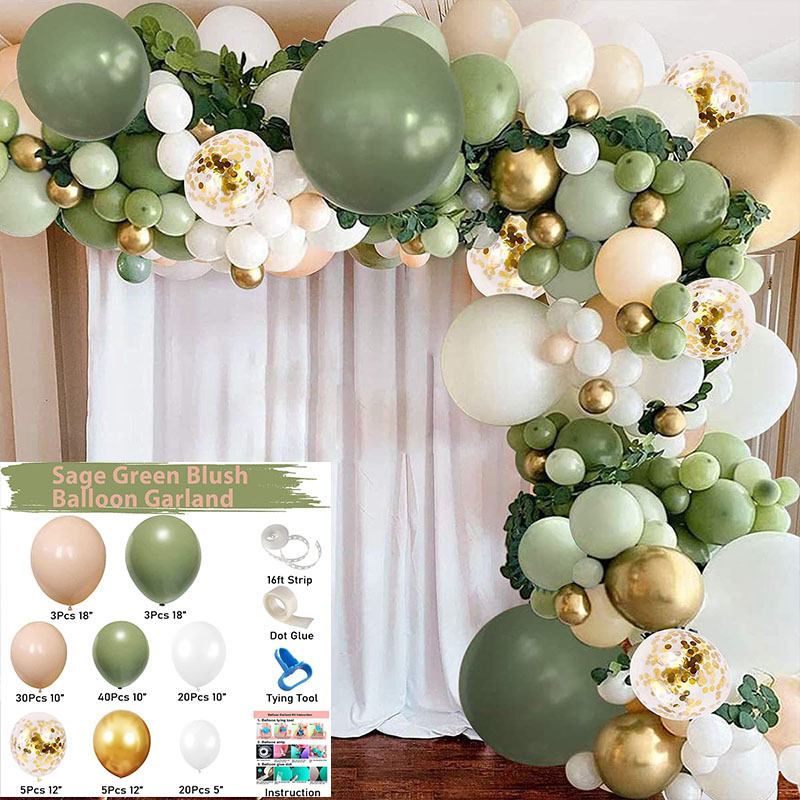 Amazon cumpleaños globo decoración suministros de diseño de boda fiesta de inauguración set de globo cadena de globo verde