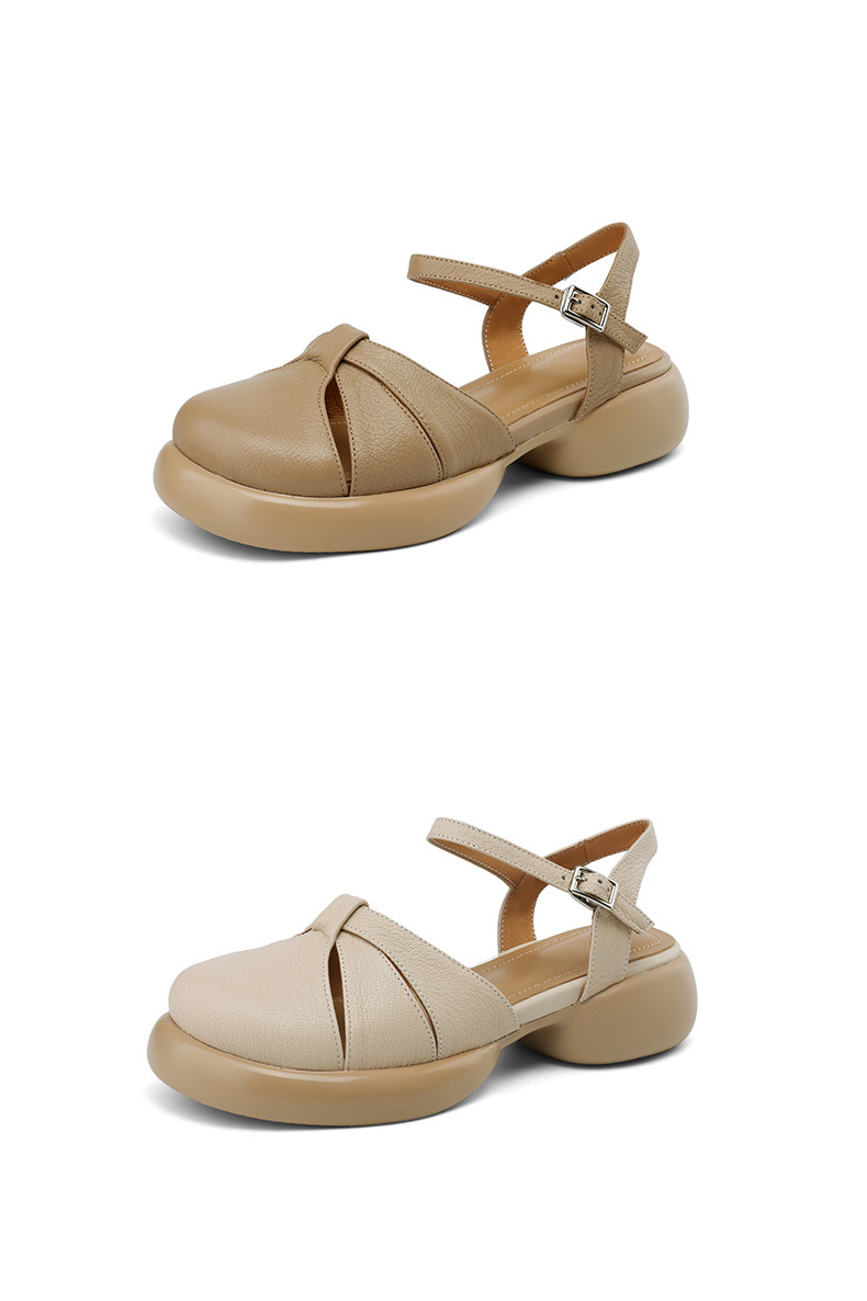Sandal nữ bít mũi quai ngang da cừu đế dày — Màu trắng be chi tiết 18