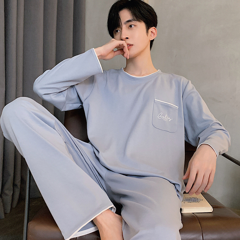 Pijamas de hombre otoño y invierno algodón de manga larga estudiantes juveniles nuevo suelto conjunto de ropa de hogar grande