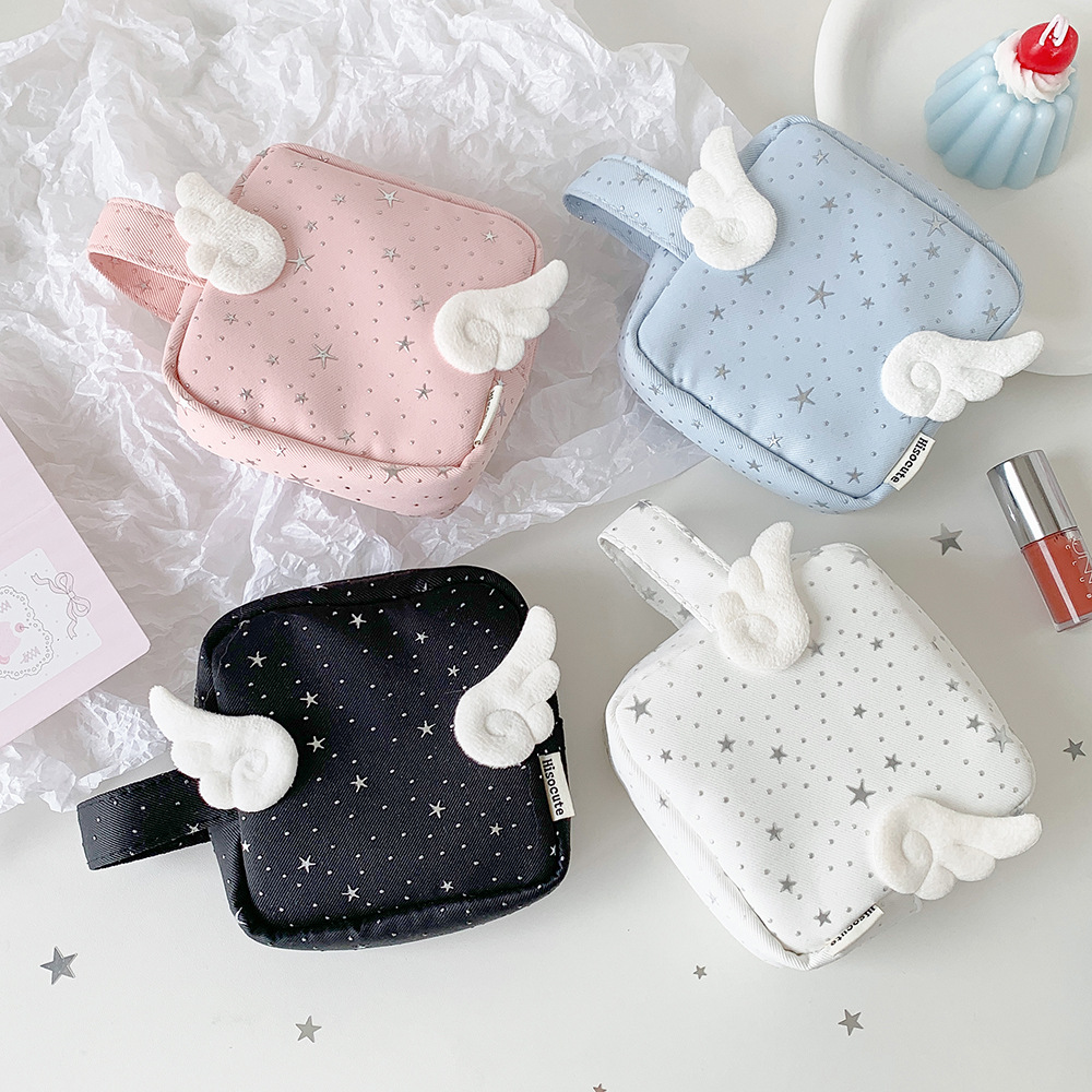 Ins-Style Super Shiny Star Angel Wings Makeup Bag, Cute Portable Coin Purse, Polaroid Storage Bag, Touch-Up Makeup Bag