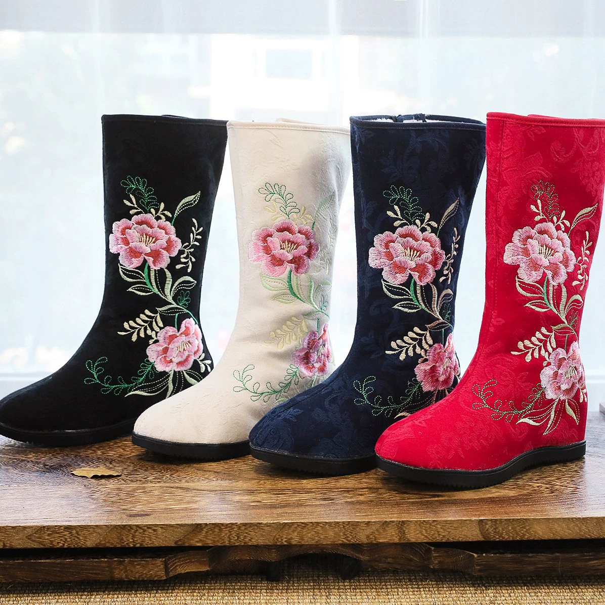 Полупальто Hanfu с вышивкой, Boots, обувь до икры, хлопковая подкладка, размеры 34–41