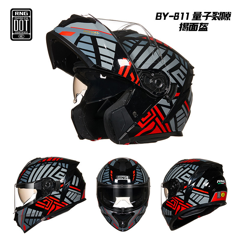 Casco de invierno de doble espejo RNG para hombres y mujeres, casco eléctrico medio completo, casco de cola grande, casco de motocicleta bluetooth de cuatro estaciones