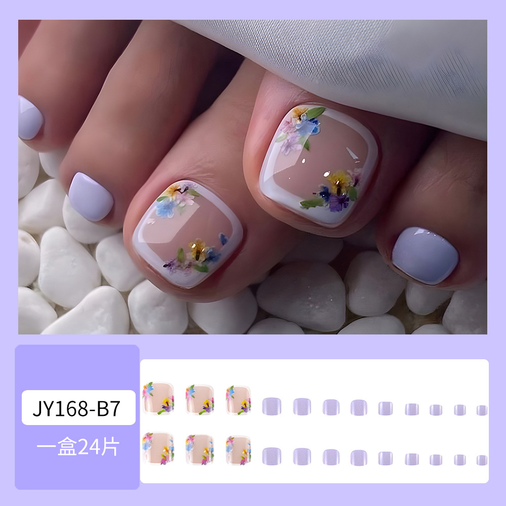 Uñas de pie de aire púrpura simples, uñas de uñas, flores coloridas, uñas de pie, parches de uñas, venta caliente transfronteriza al por mayor image 8
