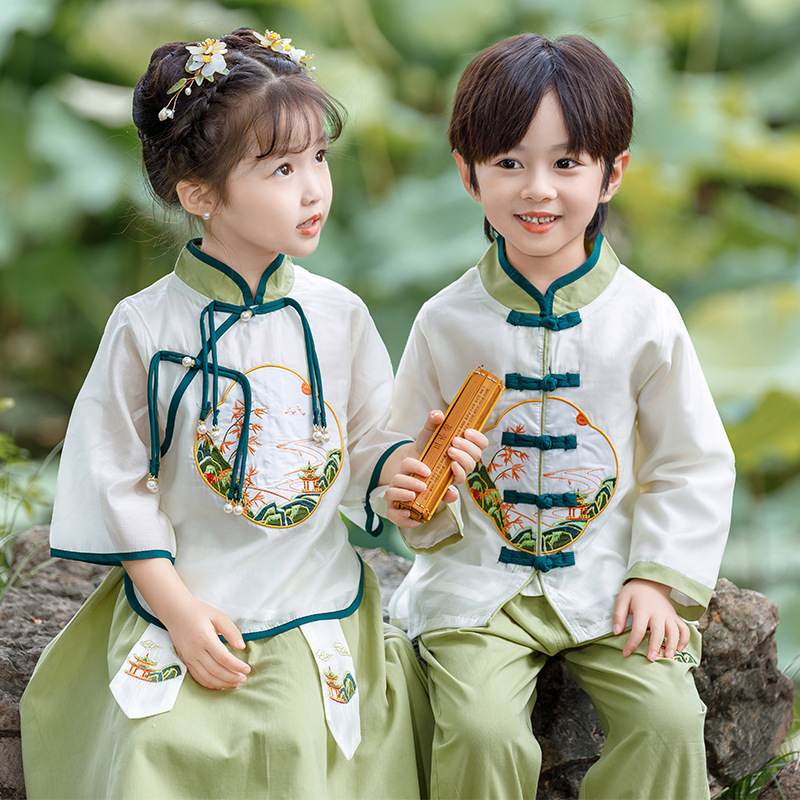 春秋男童漢服古風超仙洋氣兒童中國風夏裝小女孩夏款復古高端唐裝