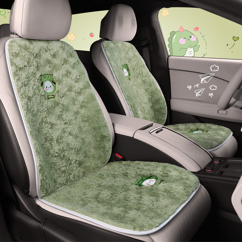 女士卡通汽车坐垫冬季加绒车载座垫短毛绒后排保暖三件套车内用品