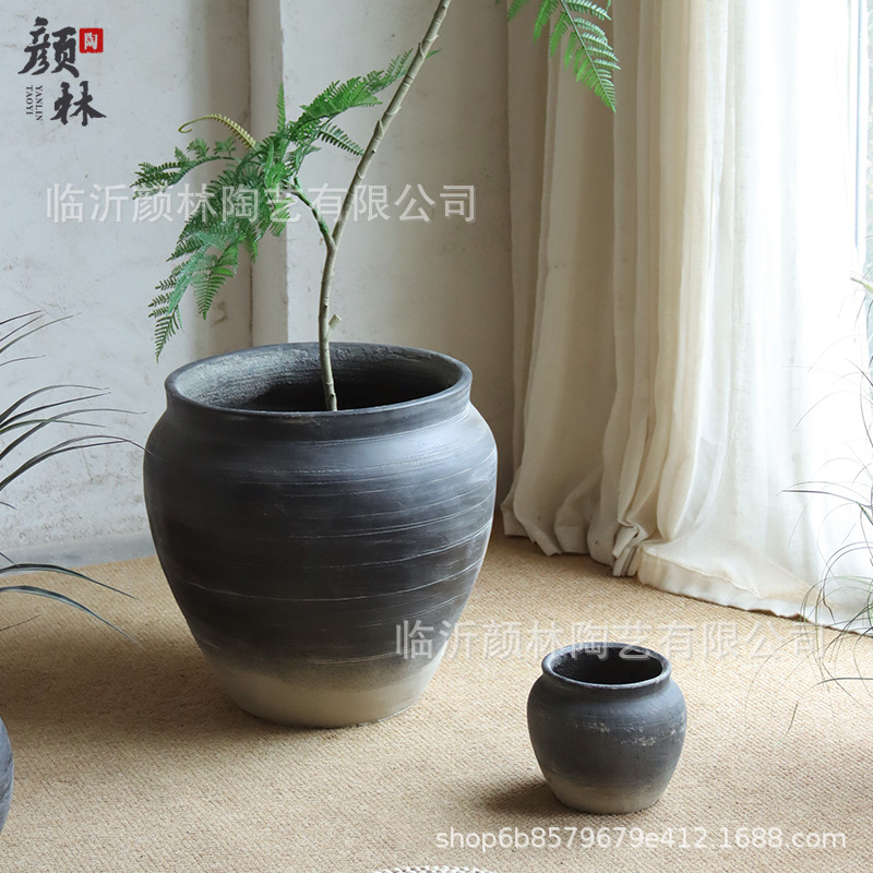 Gradiente maceta de cemento negro gran estómago retrógrado maceta de tequila azul sala de estar interior maceta de plantación simple