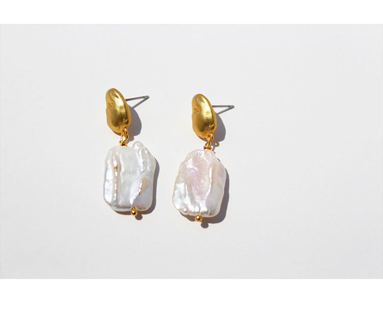 Flower Pattern Vintage Retro Square Baroque Pearl Copper Earrings Wholesale