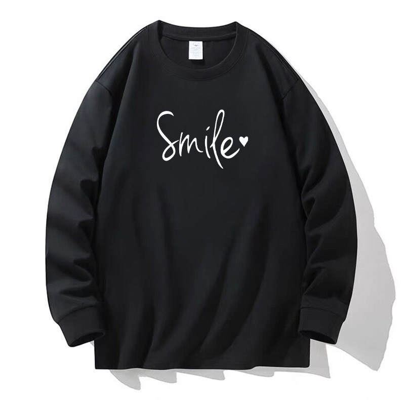 100% algodón pesado de alta calidad 230g de otoño camiseta de manga larga de cuello redondo negro camiseta de base suelta camiseta de mujer