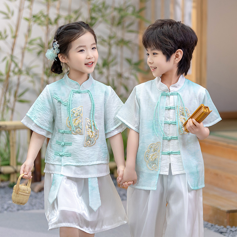 Children's Summer Ancient Chinese Style Costume Performance Suit for Primary School Students, Kindergarten Uniform, Tang Suit Performance Costume