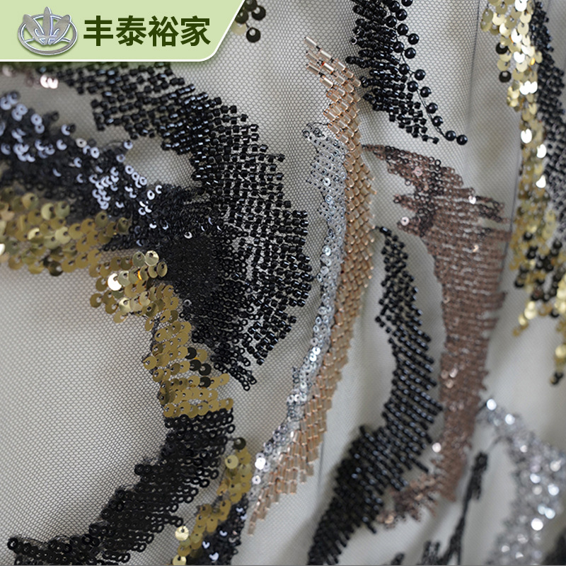 Tejido de malla de encaje al por mayor tubo bordado perlas perlas burbujas perlas sequinilla coral bordado tela vestido vestido vestido de boda