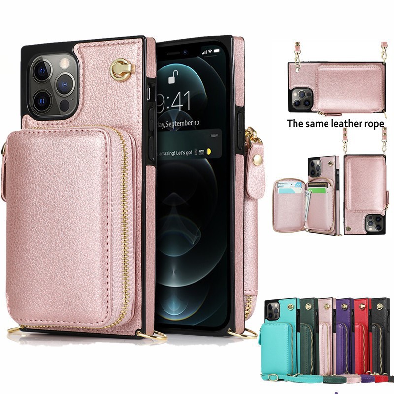 适用iPhone15PROMAX拉链手机皮套多功能苹果16钱包式13斜挎保护壳