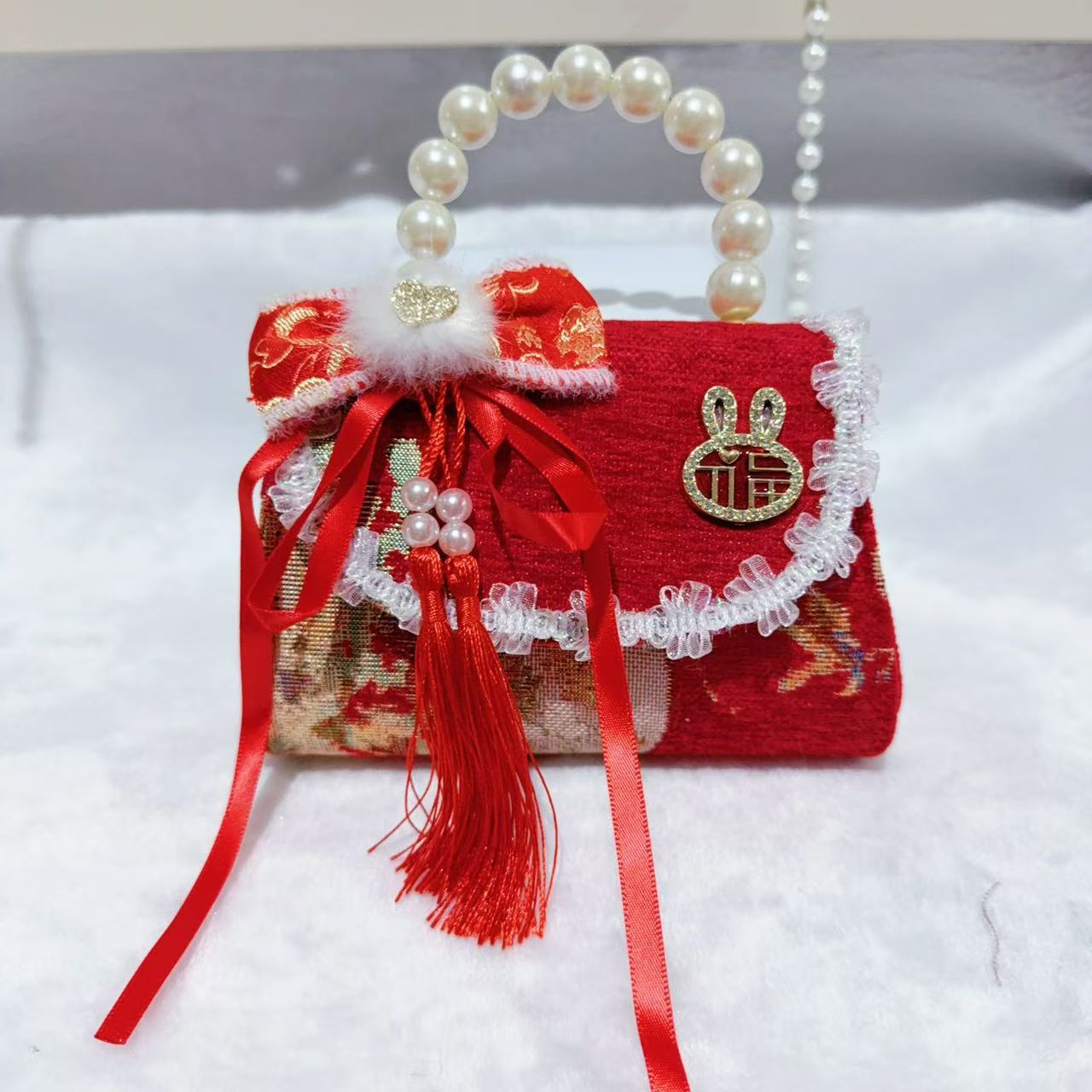 Bolsas de arco para niños bolsas de Año Nuevo bolsas rojas bolsas de rosa bolsas portátiles de perlas para niñas bolsas de princesa