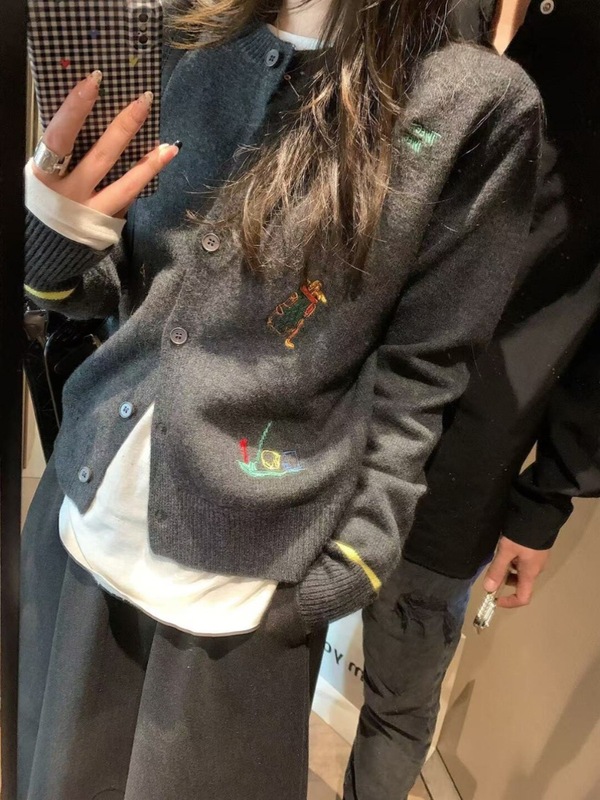 刺绣针织开衫女2025新款洋气秋冬氛围感可爱圆领休闲慵懒毛衣上衣|undefined