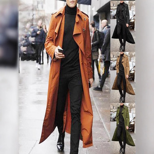 Cross-Border Amazon Men's Mid-Length Trench Coat European and American Men's Long Coat Independent Site Hot Order Dropshipping