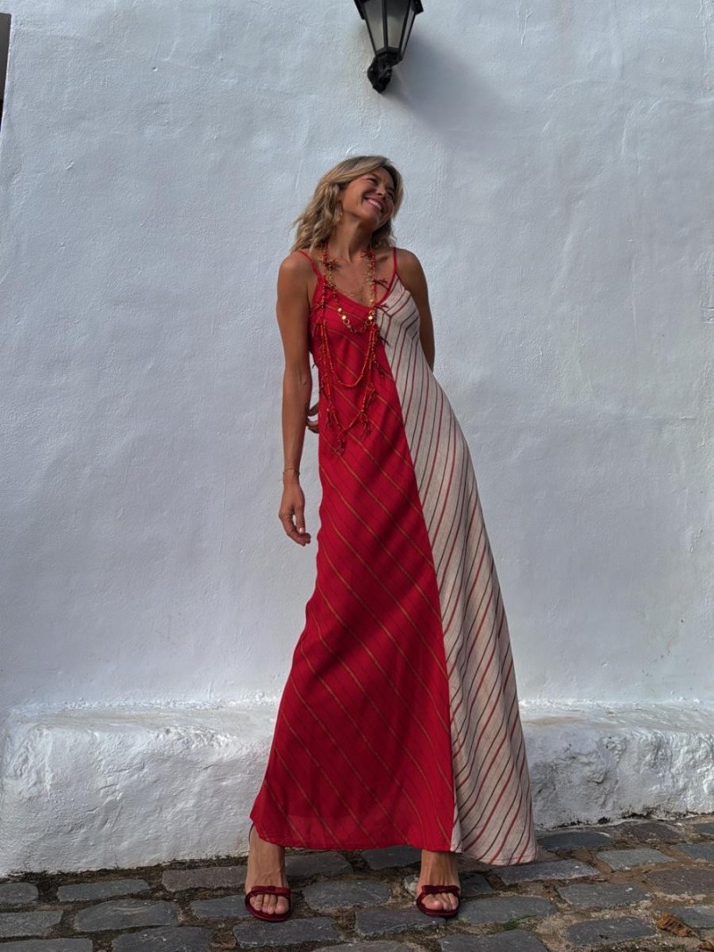 Dress Internet Celebrity Same Color Matching Printed V neck Cami Dress