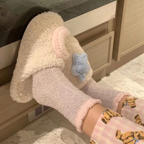 Coral fleece socks for women winter thickening towel floor sleep long tube postpartum socks winter autumn and winter home warming 