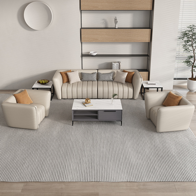 Office Sofa Boss Business Italian minimalista moderno de lujo ligero Estilo crema Recepción Teclas de piano Mesa de centro recta